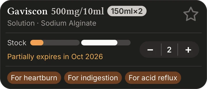 A medicine card: Gaviscon, with two packs, one expiring in October