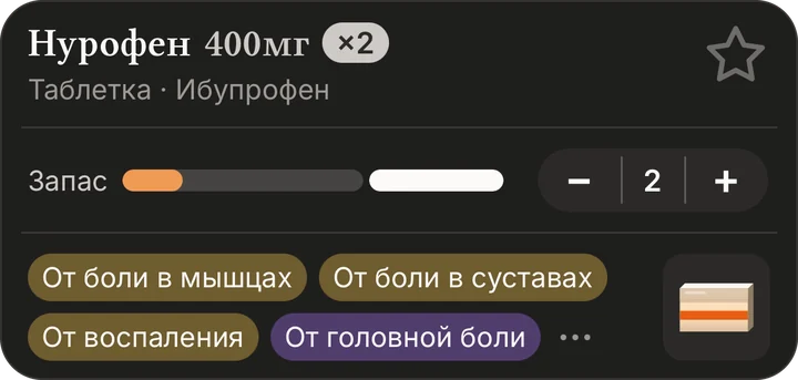 Карточка лекарства: Нурофен 400 мг, две упаковки, с метками