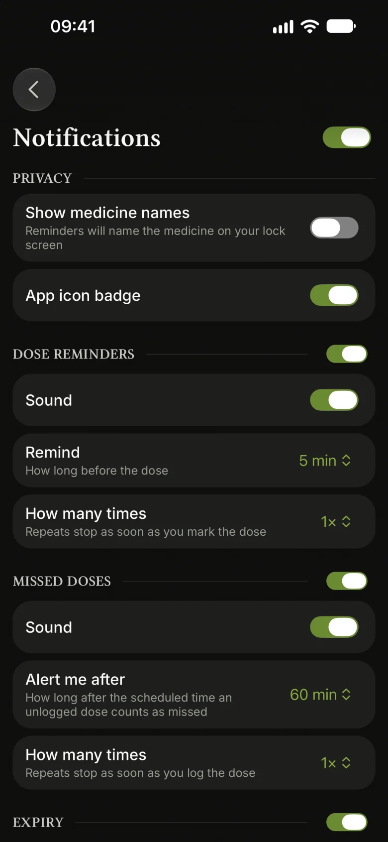 Notification settings, in the Emerald theme